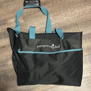 Pampered Chef Black Tote with Teal Trim